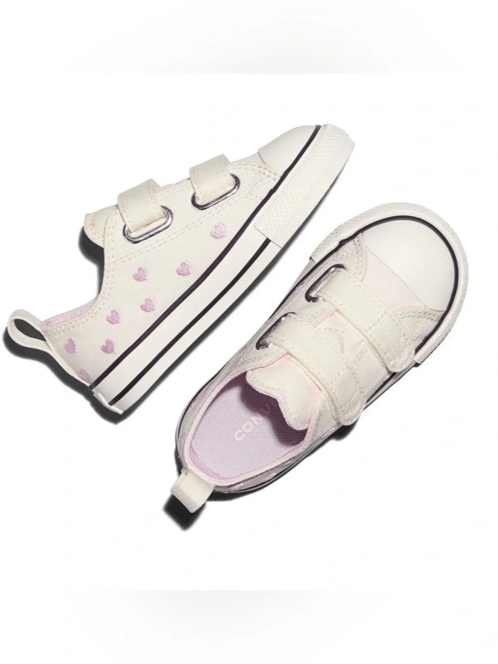 Converse Chuck Taylor All Star Easy On Pink Hearts Low Top Toddler Girl Shoe